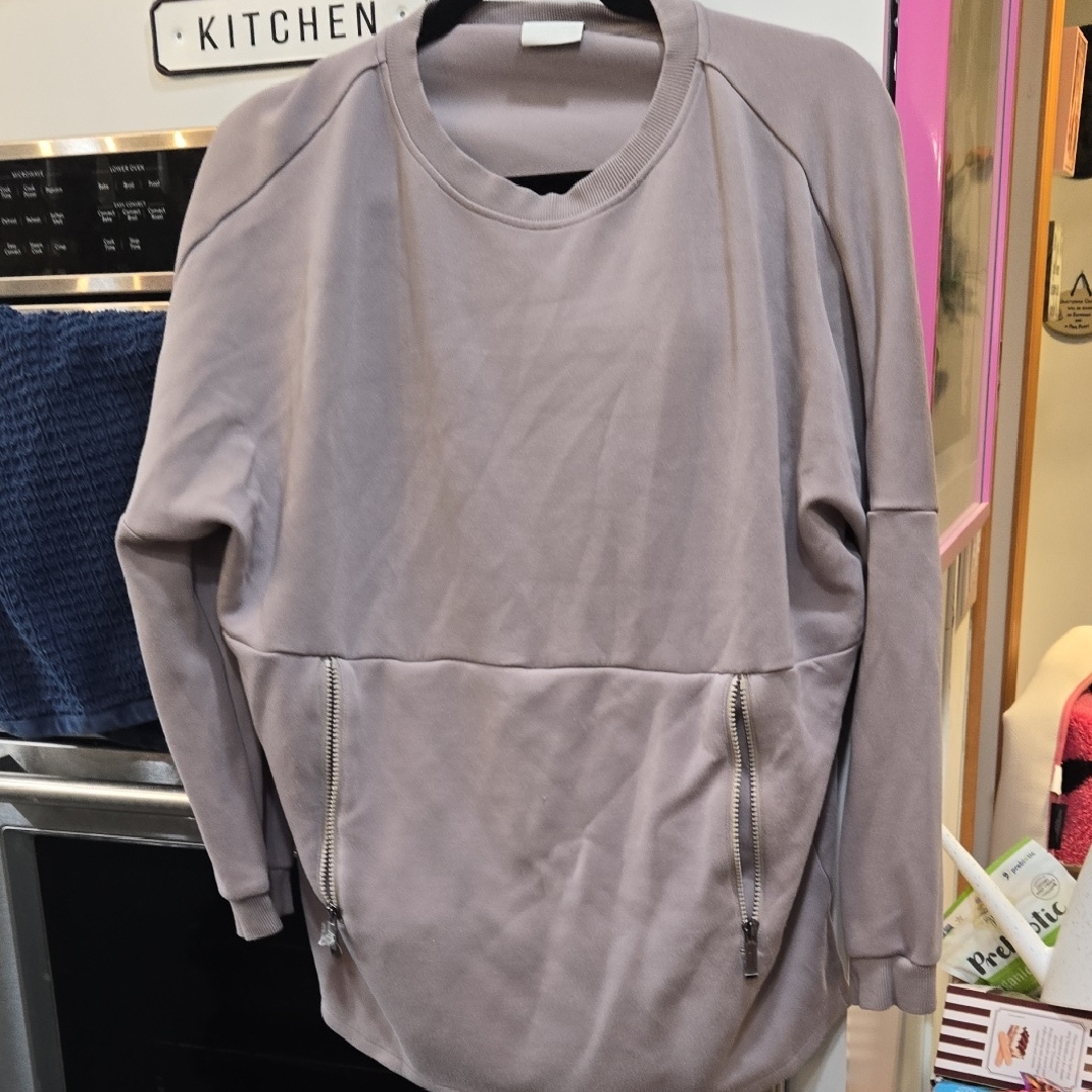 Varley Men's Taupe Crewneck Sweater With Zipper Pockets